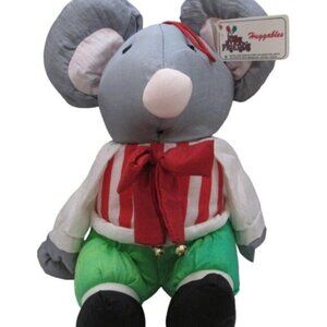 9inchVintage Christmas Nylon Gray Mouse Stuffed Animal Plush Puffalump Style Toy